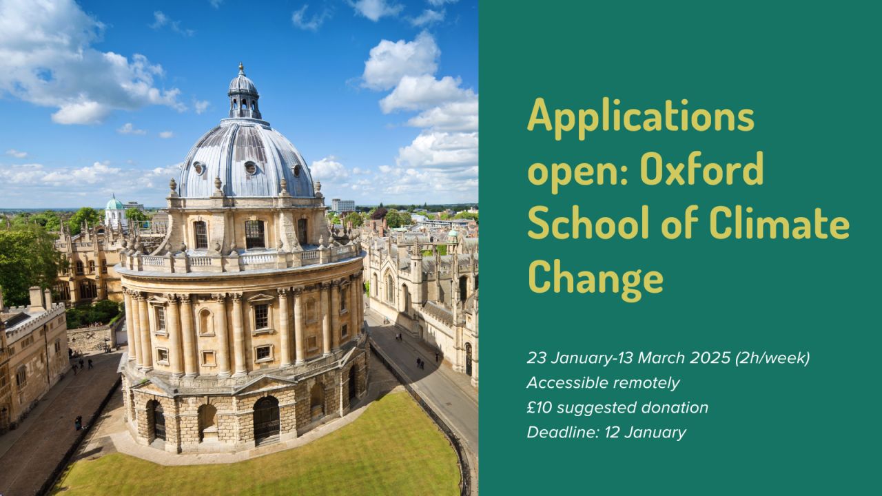 Applications open Oxford School of Climate Change (accessible remotely)